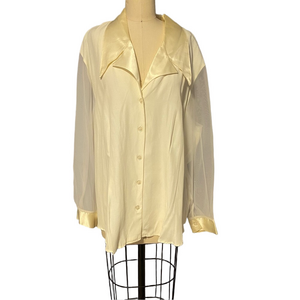 Vintage Adrian Jordan Cream Button Down Sheer Sleeve Blouse Sz 22/24